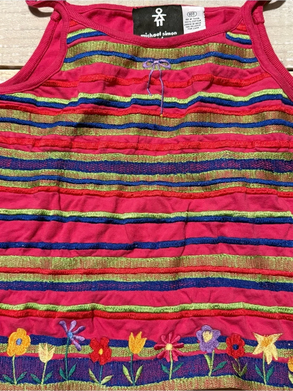 Vintage Michael Simon Girls Sz 10 Pink Floral Embroidered Tank Skirt Outfit Set